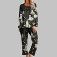 thumbnail image 2 of QIUOMBBP Women's Pajama Sets Long Sleeve Crewneck Tops and Pants 2 Piece Outfits Halloween Ghost Print Loungewear, Brown, S, 2 of 6
