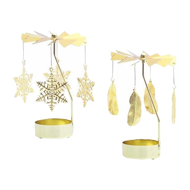 2 portavelas giratorios para velas de té, adorno para cenas en casa Pluma de copo de nieve