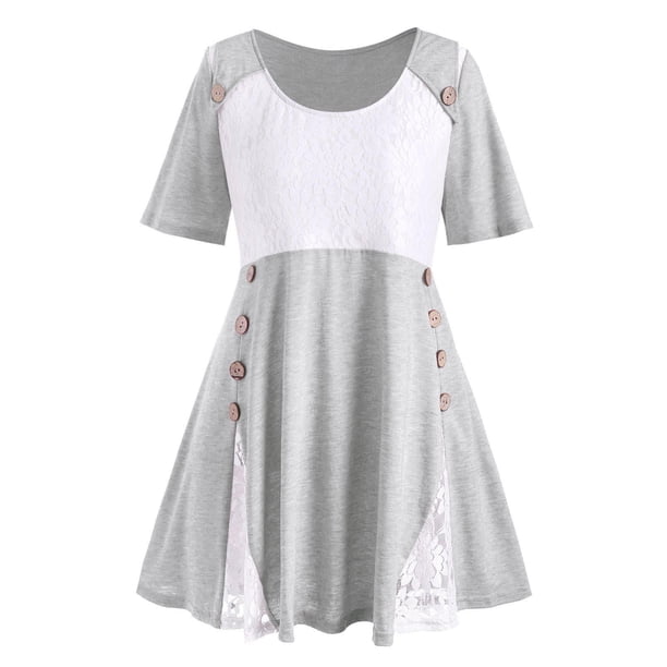 Más el tamaño de encaje Insertar Mock botón camiseta Rosegal Camisetas tallas grandes