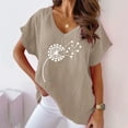thumbnail image 2 of WREESH Women's Cotton Linen Graphic T-Shirts Summer Fashion V-Neck Batwing Sleeves Khaki, 2 of 6