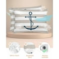 thumbnail image 2 of Hokiten Pillow Cases Standard Size Set of 2, Lumbar Pillow Covers, Beige White Striped Satin Pillowcases with Zipper for Hair/Skin, Navy Blue Beach Nautical Anchor Ocean Coastal 20x26 Inches, 2 of 6