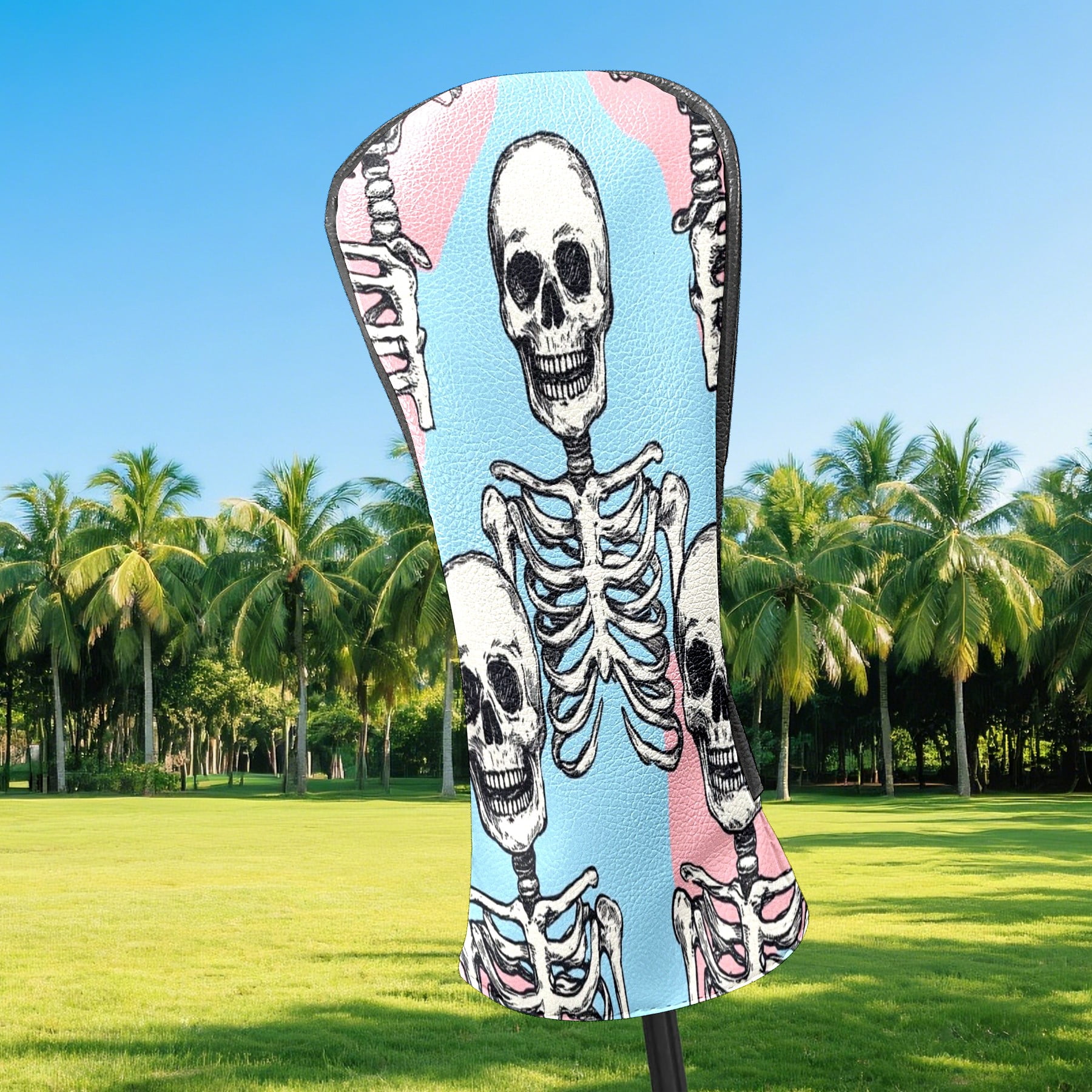Golf Club Head Covers - Human Skeleton Design, PU Leather, Waterproof, Fits Fairway Woods/Hybrid, Unisex, Fits Most Brands
