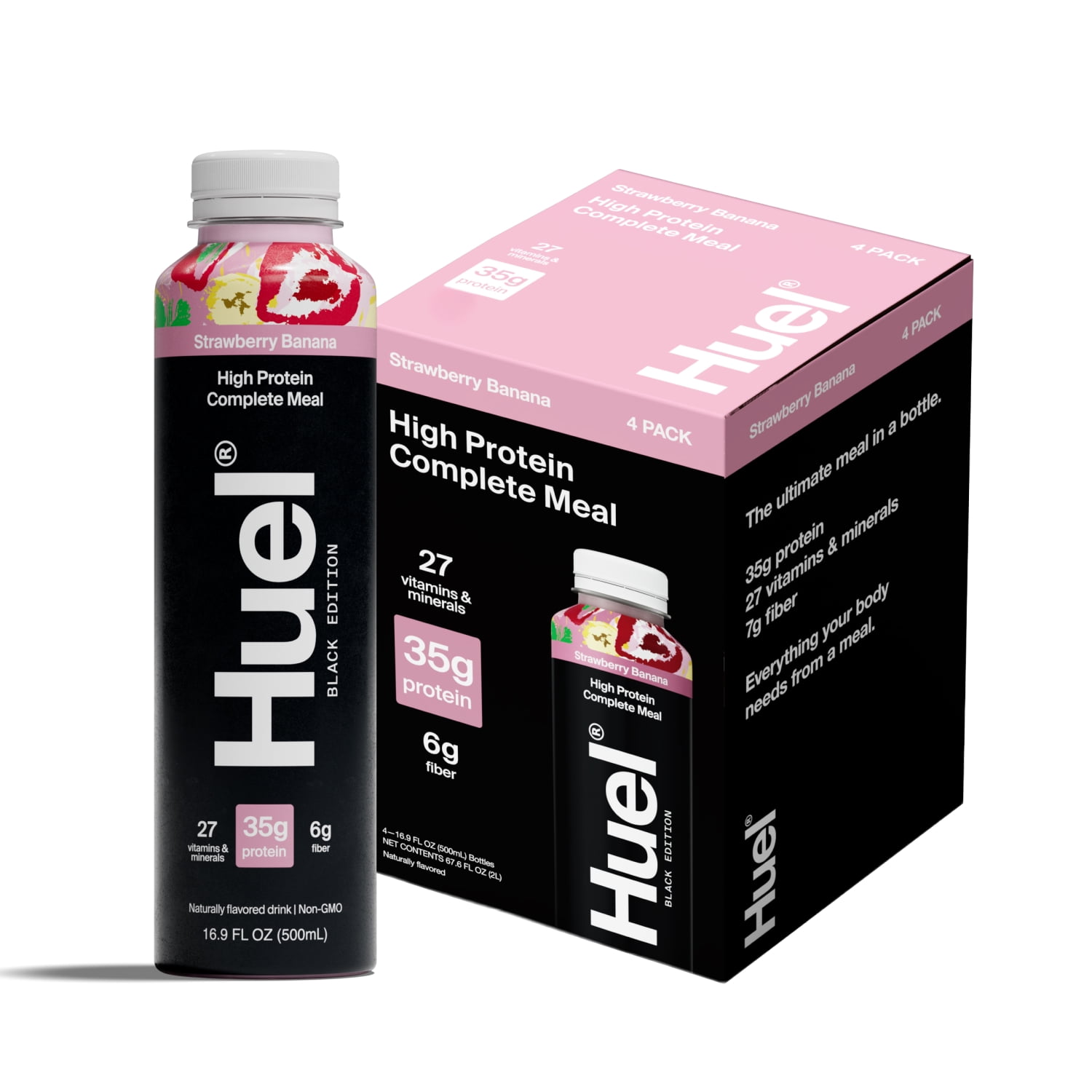 Huel Black Edition Strawberry Banana Ready-to-Drink 35g Protein Meal Replacement, 4-Pack