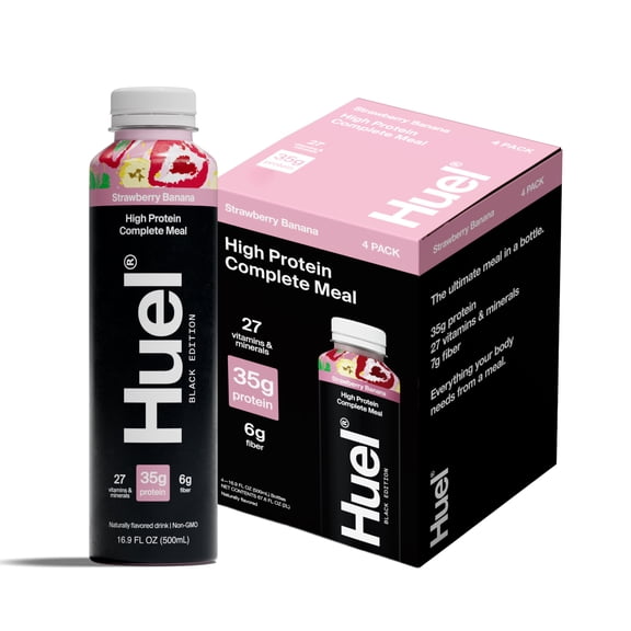 Huel Black Edition Strawberry Banana Ready-to-Drink 35g Protein Meal Replacement, 4-Pack