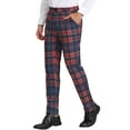 thumbnail image 4 of INSPIRE CHIC Men's Pants Plaid Casual Regular Fit Flat Front Stretch Checked Trousers 38 Navy Red, 4 of 7