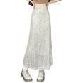 thumbnail image 3 of Lamuusaa Women's Summer Midi Skirt Slim A-line Skirt High Waist Elastic Band Sequins Skirt, 3 of 7