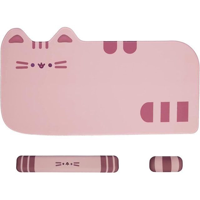 Juego de alfombrillas para ratón con teclado para juegos 3 en 1, bonito gato, teclado ergonómico, soporte para muñeca, alfombrilla para ratón, reposamuñecas, accesorios de escrit