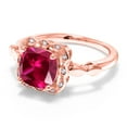 thumbnail image 2 of Gem Stone King 18K Rose Gold Plated Silver Red Created Ruby and White Created Sapphire  Ring for Women (2.60 Cttw, Gemstone July Birthstone, Cushion 8MM, Size 7), 2 of 6