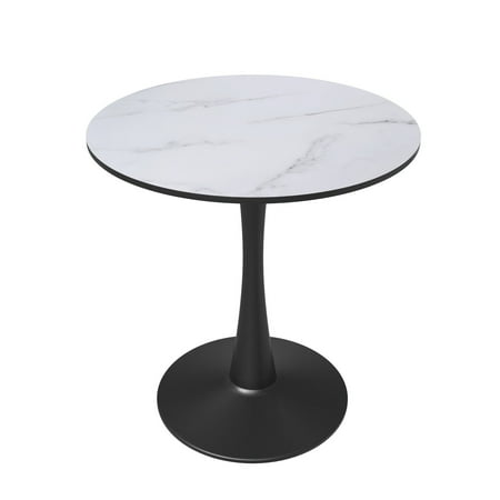 LeisureMod Round Dining Table Modern 24 MDF Wood Tabletop with Steel Pedestal Base for Kitchen and Living Room Bristol Series in Natural Wood