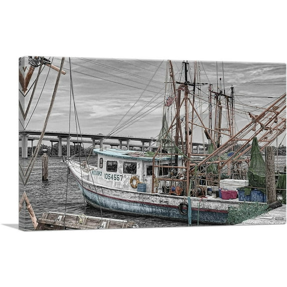 ARTCANVAS Fishing Boat Home decor Canvas Art Print - Size: 26" x 18" (1.50" Deep)