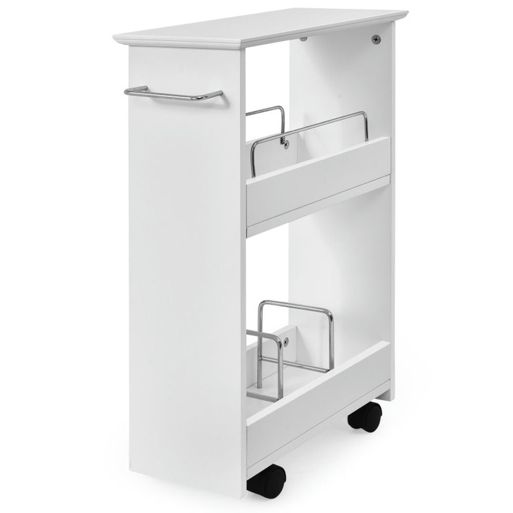 Finihen Storage Cabinet, Floor Cabinet, Slim Rolling 3-Tier Bathroom Mobile Shelving Cabinet wih Handle, for Bathroom, Living Room, Bedroom, Kitchen, White