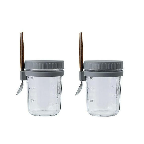 2pcs Overnight Oats Container 10-oz Glass Jars With Spoons