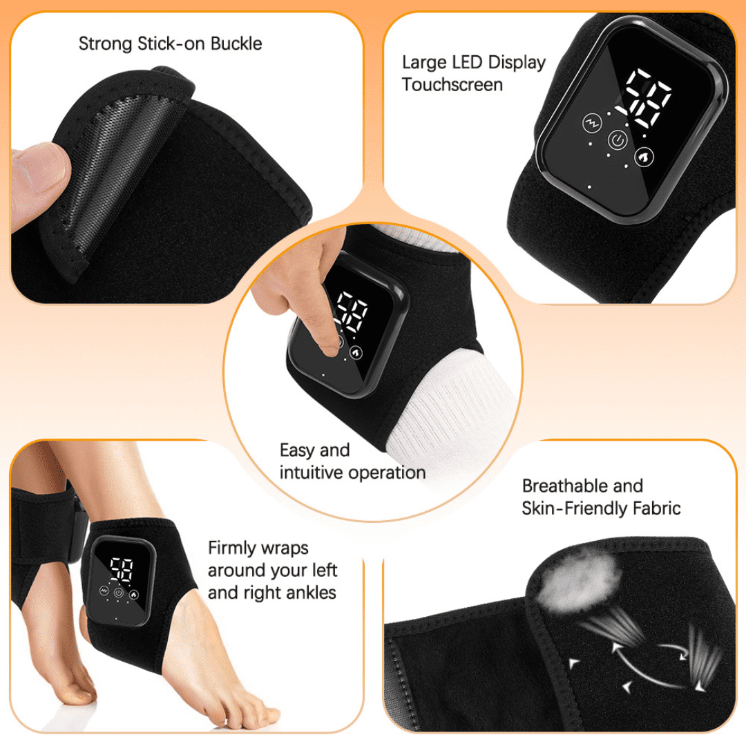 Rechargeable foot and ankle massage heating pad, portable foot massager, warm vibration relaxation, suitable for home, office, and travel use.