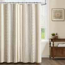 Boho Linen Shower Curtain for Bathroom,with Striped Print and Twine-Inspired Woven Center,72" W x 72" L,Beige