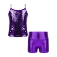 thumbnail image 1 of Aislor Kids Girls Dance Outfits Camisole Strap Sequin Crop Tank Top with Shorts Hip Hop Jazz 6-12 Purple 6, 1 of 7