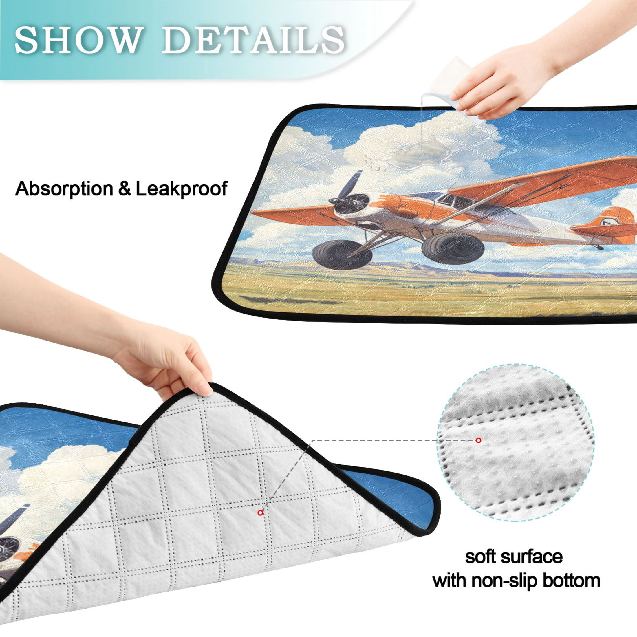 Qxltty Orange Airplane Cat litter Pads Pet Set of 3 Diaper Mats Center Anti-leakage Layer Absorbent Soft and Comfortable