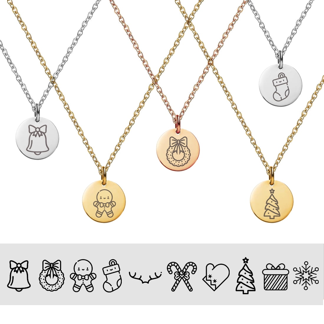 Anavia Round Christmas Gingerbread Man Stainless Steel Silver Disc 10mm Pendant Jewelry with Gift Box