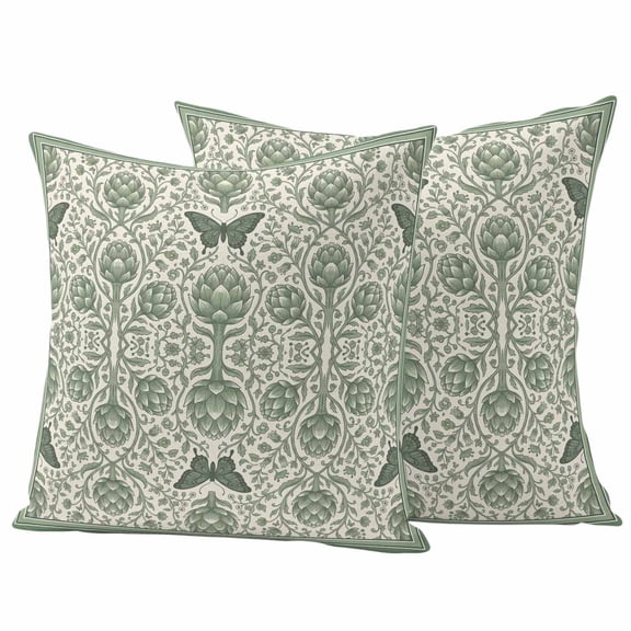 Green Floral Outdoor Waterproof Pillow Covers, Butterflies Boho Pastoral Botanical Vintage Decorative Square Throw Pillowcase Sofa Cushion Sham for Patio/Couch/Chair, 20"x20" 2 Pack