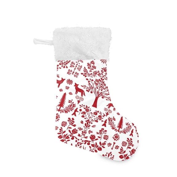 Christmas Stocking with Hanging Loop for Family Holiday Ornament Red and White Seamless Pattern
