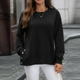 thumbnail image 6 of safuny Womens Oversized Sweatshirt Crewneck Long Sleeve Pullover Sweatshirts Solid Color Split Hem with Button Black _k XXL, 6 of 9