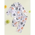 thumbnail image 4 of Cjfdfy Toddler Baby Girl Boy Halloween Silk Stain Pajamas Set Kids Girls PJS Set Sleepwear Fall Winter Clothes Pumpkin Bow Print Long Sleeve Button Down Shirt with Long Pants Set Loungewear 1-10Y, 4 of 9