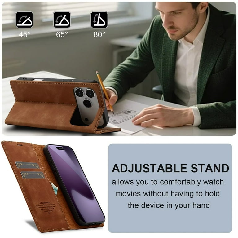 LC.IMEEKE Leather For iPhone 17 Pro Case, Flip Wallet Leather Case