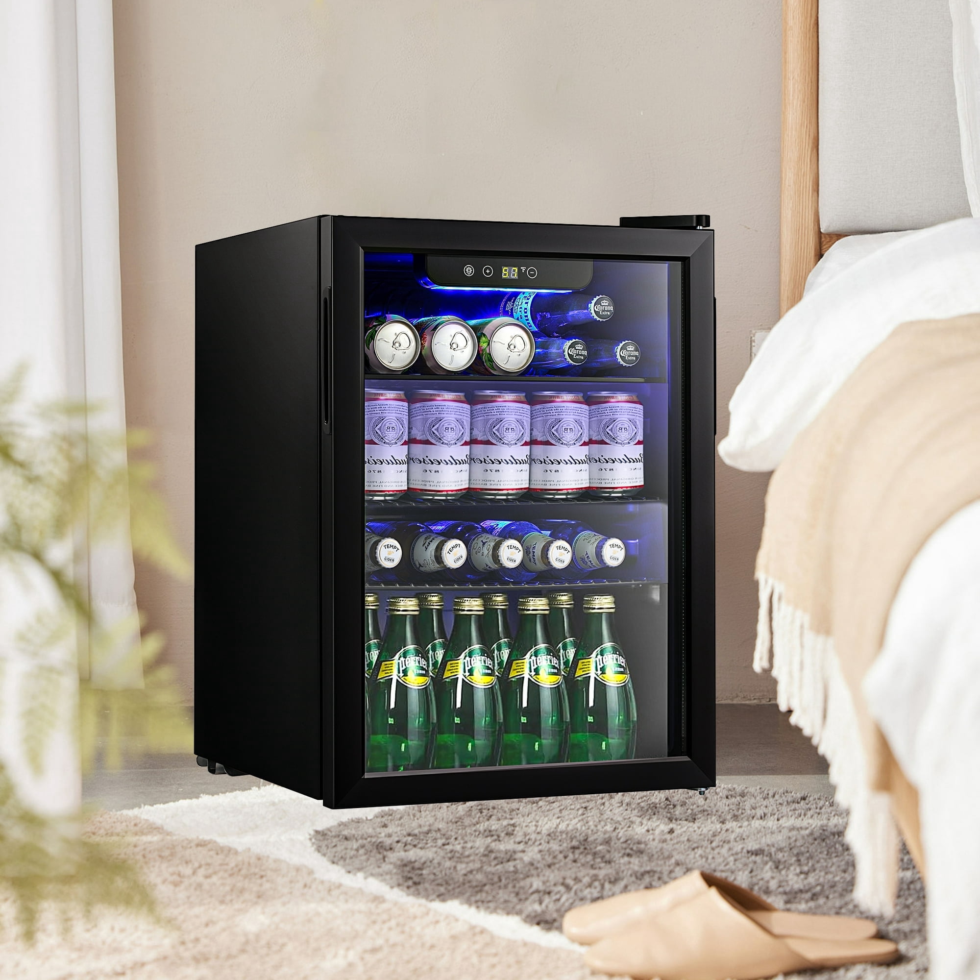Havato 100Cans of Beverage Refrigerator Cooler, 2.6Cu.ft, Mini Glass Door Refrigerator, Low Noise, Can Store Soda/Beer/Wine, Suitable for Bars/Offices/Families