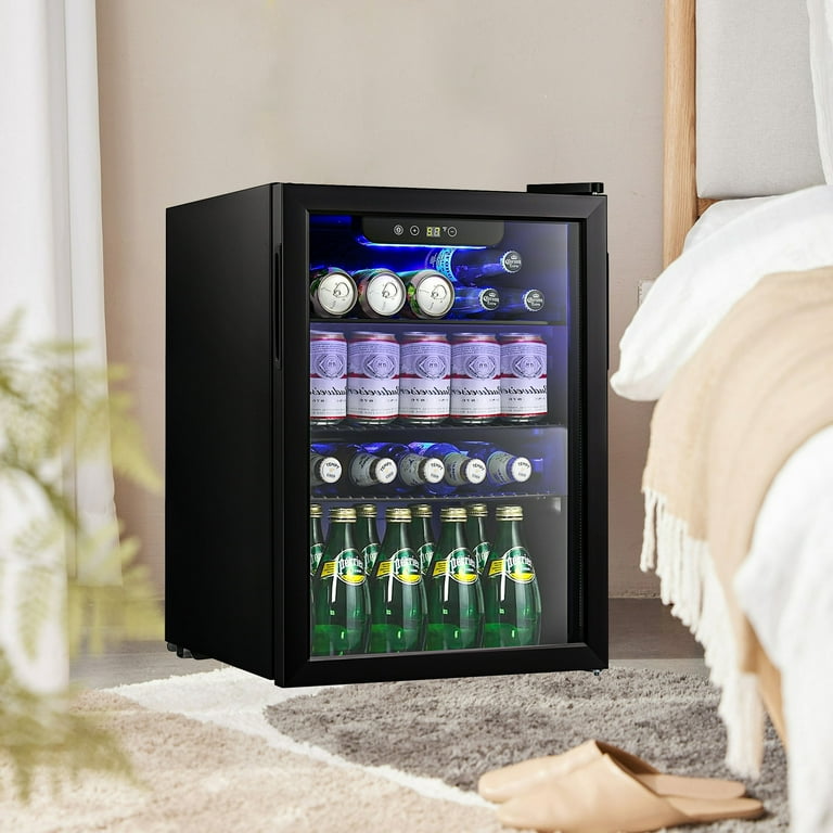 Havato 100Cans of Beverage Refrigerator Cooler 2.5Cu.ft Mini Glass Door Refrigerator Low Noise Can Store Soda Beer Wine Suitable for