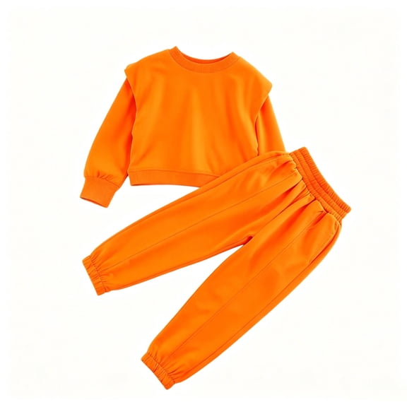 SERTGUTR Girls' Tracksuit Set Crewneck Cropped Top Drop Shoulder Long Sleeve Jogger Pants Elastic Waist Side Pockets Cuffed Ankle School Playdate Everyday Wear