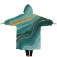 thumbnail image 2 of Oversized Wearable Blanket Hoodie,Teal Gold Marble Pattern Sherpa Blanket Hoodie with Super Pockets,Super Warm Fuzzy Pullover for Women & Men, 2 of 6
