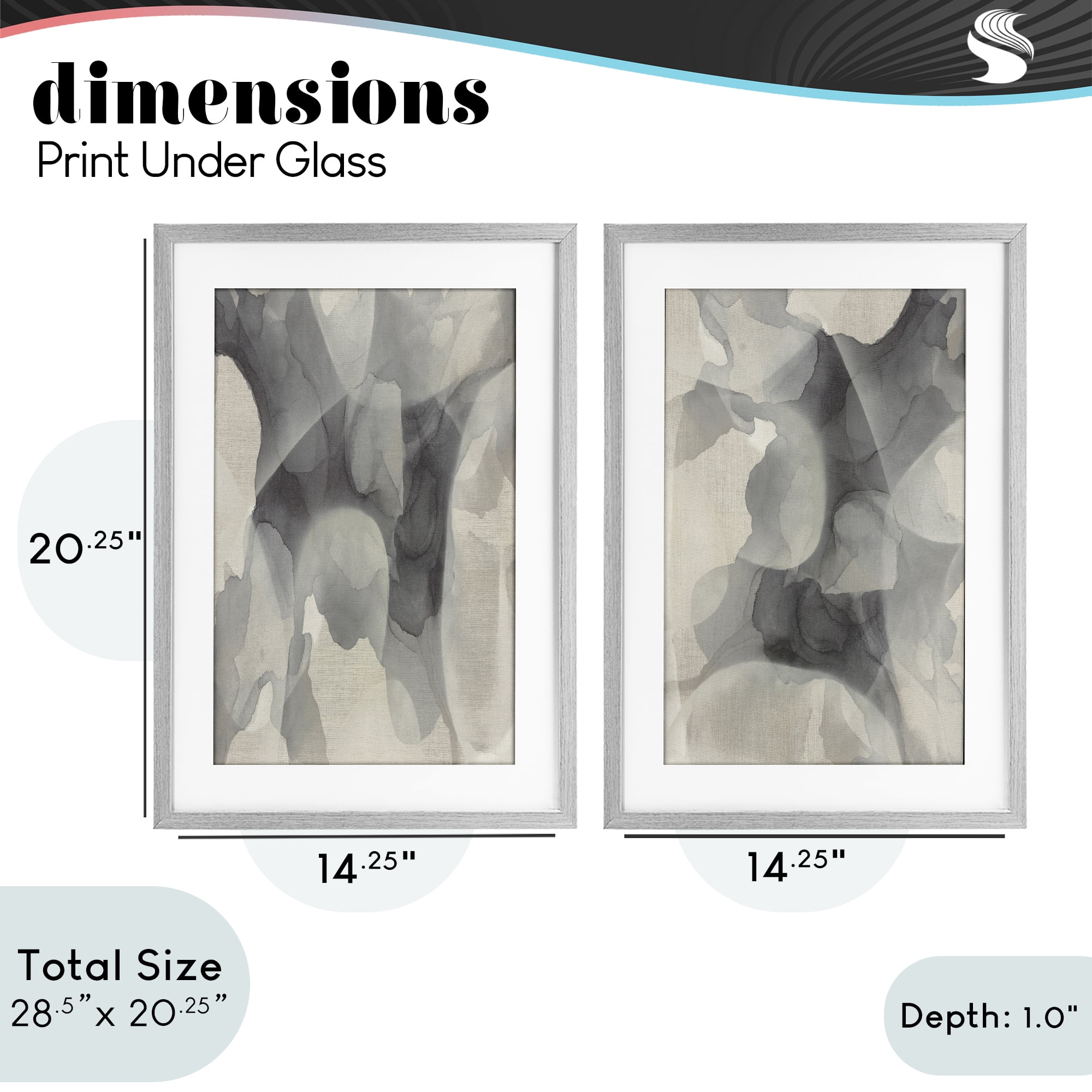 Stupell Industries Mottled Fluid Monochrome 2 Piece Gray Framed Print Under Glass Set, design by Kippi Leonard