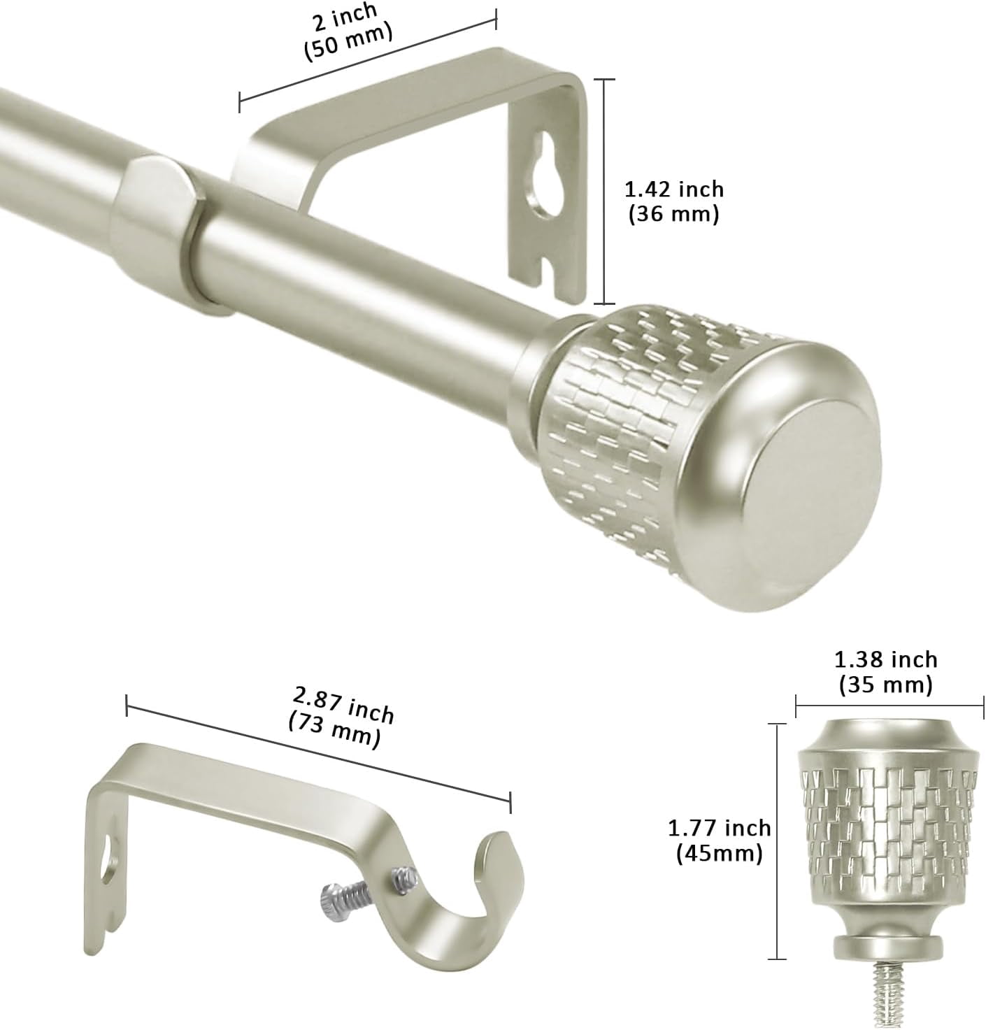 eTeckram 5/8" Single Curtain Rod with Vieve Finials,Pewter,84‘’-120‘’