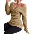 thumbnail image 5 of Baqcunre Sweaters For Women Women's Fall And Winter Solid Color V Neck Comfort Fit Knit Off The Shoulder Casual Pullover Sweater Hoodies For Women Fall Outfits Women Trendy Khaki XL, 5 of 8