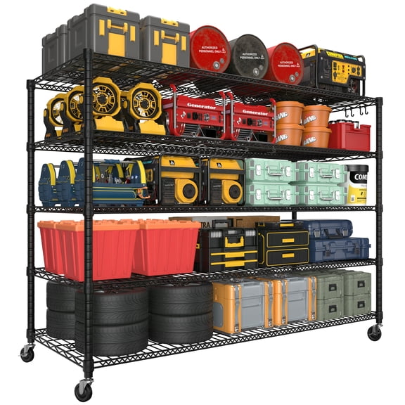 TrumanPick 3000 LBS Heavy Duty Wire Shelving 55.5"W x 24"D x 76"H, 5-Tier NSF Commercial Rolling Rack with Wheels, Metal Shelving Unit for Garage, Kitchen, Warehouse, Adjustable Storage Shelf, Black