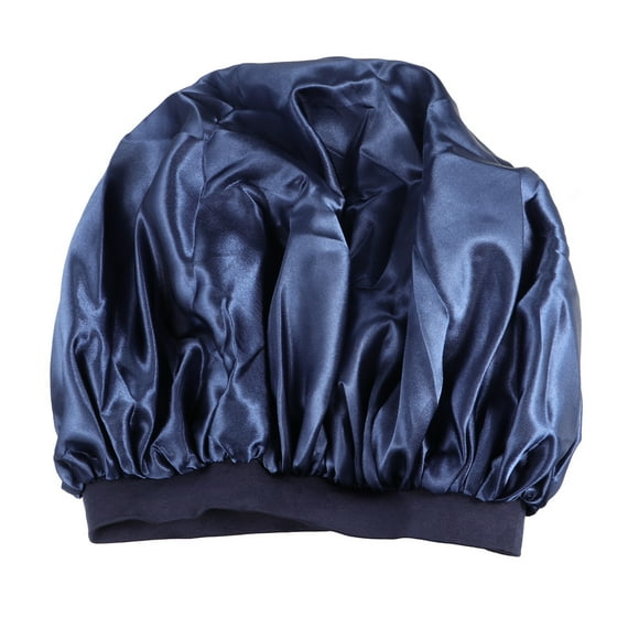 Gorro de dormir de moda Gorro de dormir con estampado de flores de satén de color sólido Sombrero de ala ancha elástica para suministros de salón en casa (azul marino)