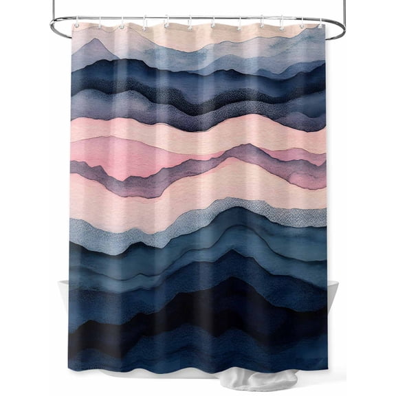 Abstract Mountain Shower Curtain Set ,Waterproof Fabric Shower Curtains Watercolor Pink Navy Texture Nature Shower Curtains for Bathroom,Bathroom Decor 72"x84"