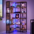 Hzuaneri 5-Tier Corner Bookshelf with LED Light, L-Shaped Bookcase with ...