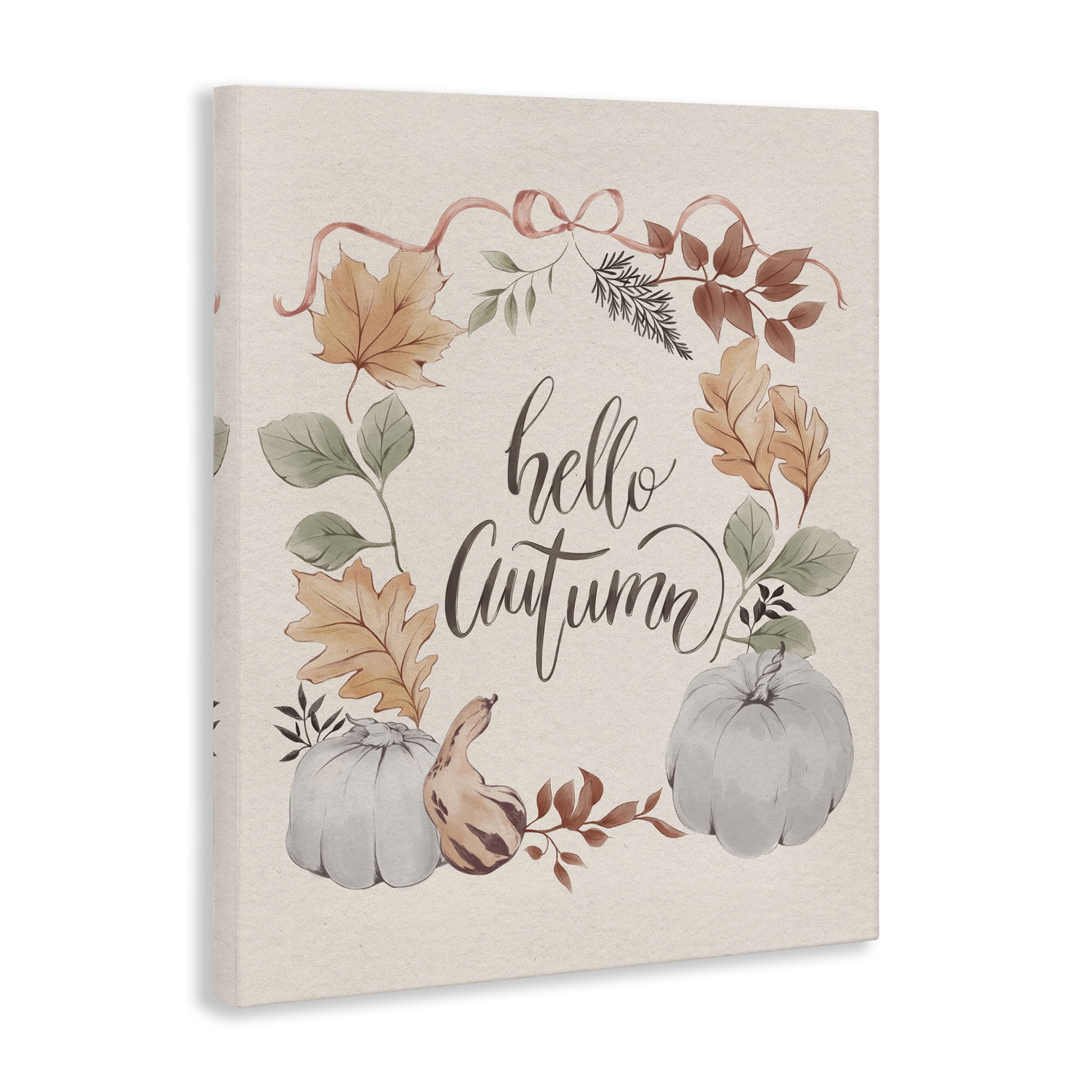 Stupell Industries Hello Autumn with Garland Animals Painting Wrapped Canvas Art Print Wall Art, 16 x 20