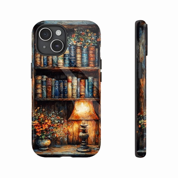 Vintage Bookshelf iPhone Case for Art Lovers Readers Durable Shockproof with Retro Design Built-in Card Slot Compatible with iPhone 11/12/13/14/15/16 (Pro Max/Plus) Perfect for Gifting