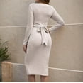 thumbnail image 6 of Women's Pregnant Long Sleeve Bodycon Sweater Dress Formal Elegant Cocktail Party Midi Dresses Beige M, 6 of 7