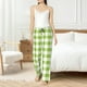 thumbnail image 4 of Balery White Green Plaid Pantalones de pijama para mujer, pijamas ultraligeros, pantalones de estar por casa-Small, 4 of 6
