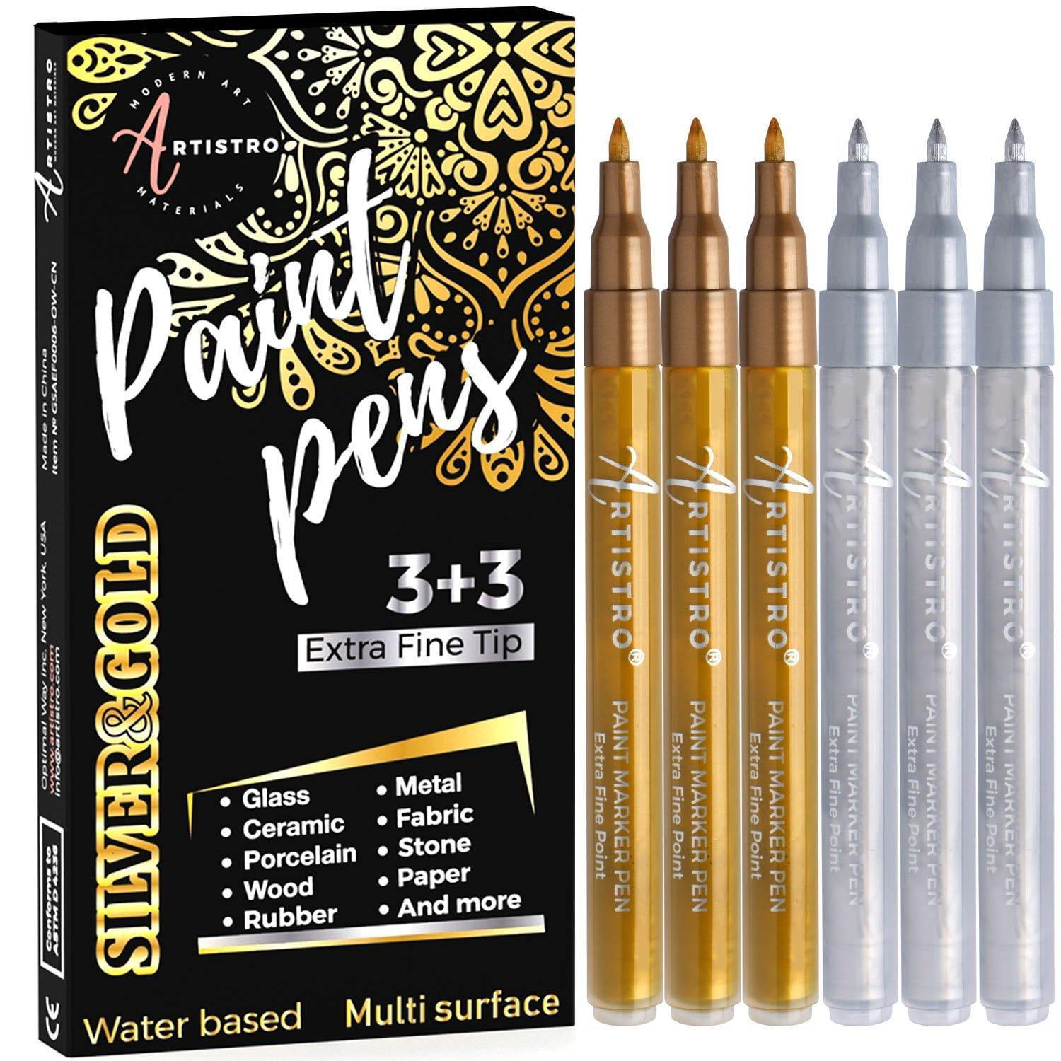 Artistro Gold & Silver Paint Pens. Set of 12 Oil Based Extra Fine