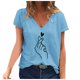 thumbnail image 1 of Gibobby Camiseta de Manga Corta con Cuello en V Camiseta suelta informal con cuello en V para mujer, blusa manga corta con estampado(Azul,M), 1 of 4
