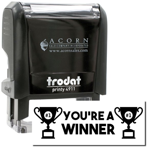 Self-Inking You're a Winner Stamp, Trodat Printy 4911, Press and Print Stamping, Impression Size 5/8" x 1-1/2", Up to 10,000 Impressions - Black Ink