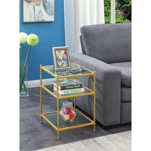 Pemberly Row Contemporary Gold Metal End Table with Clear Glass