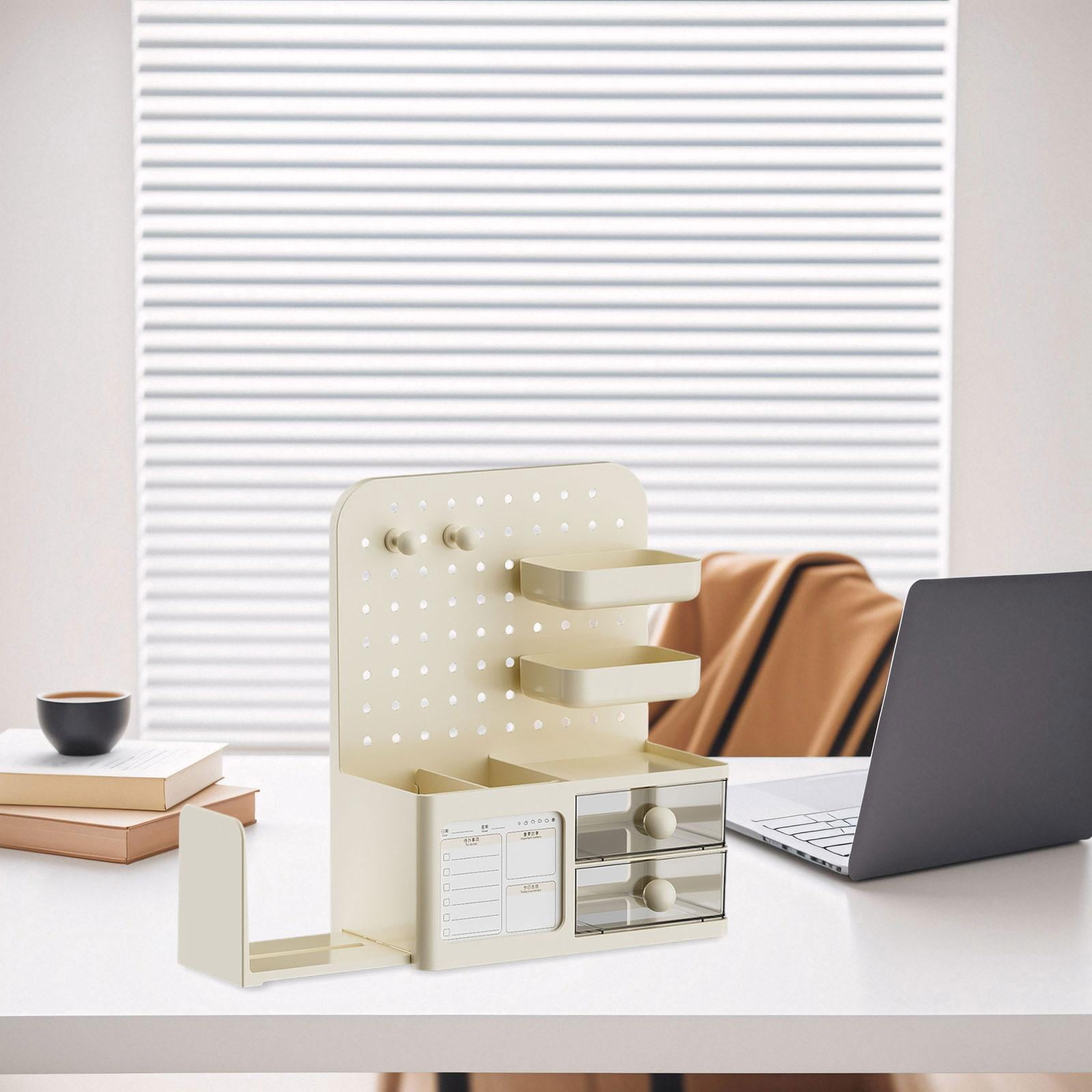 Fiocias Desk Organizer with Drawer Desk Organiser Accessories Supplies Creative Pegboard Yellow
