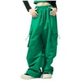 thumbnail image 4 of MKOSPLRT Oversized Cargo Pants for Girl 3-14 Years High Waist Baggy Parachute Pants Solid Color Lounge Y2K Trousers with Pocket, 4 of 4