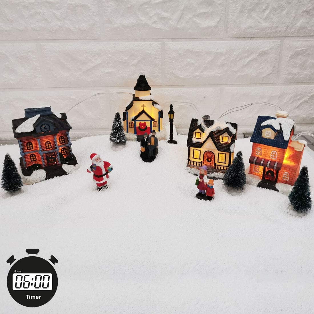 innodept12 Christmas Winter Village Houses, with LED Light up, with Timer, Christmas Figurines