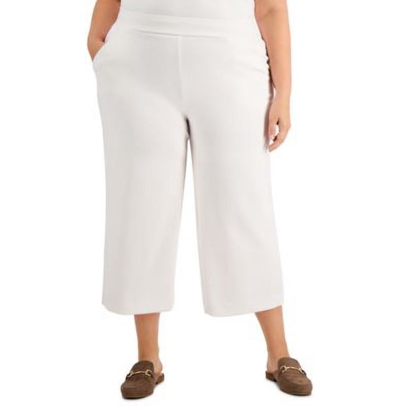 MSRP $90 Alfani Plus Size Cropped Wide-Leg Pants Beige Size 3X