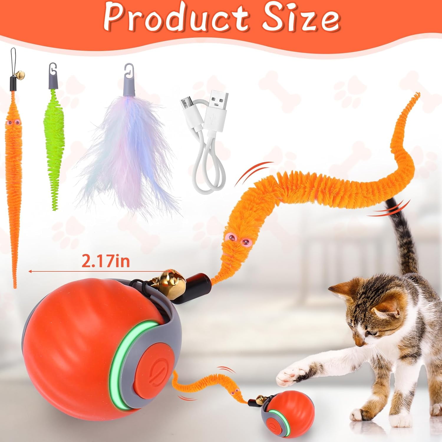 BABORUI Interactive Cat Toy Ball - Automatic Interactive Cat Toys for Indoor Cats with 3 Tails, 2 Speeds Rechargeable Cat Enrichment Toys for Small/Medium/Large Cats to Keep Them Busy(Blue)